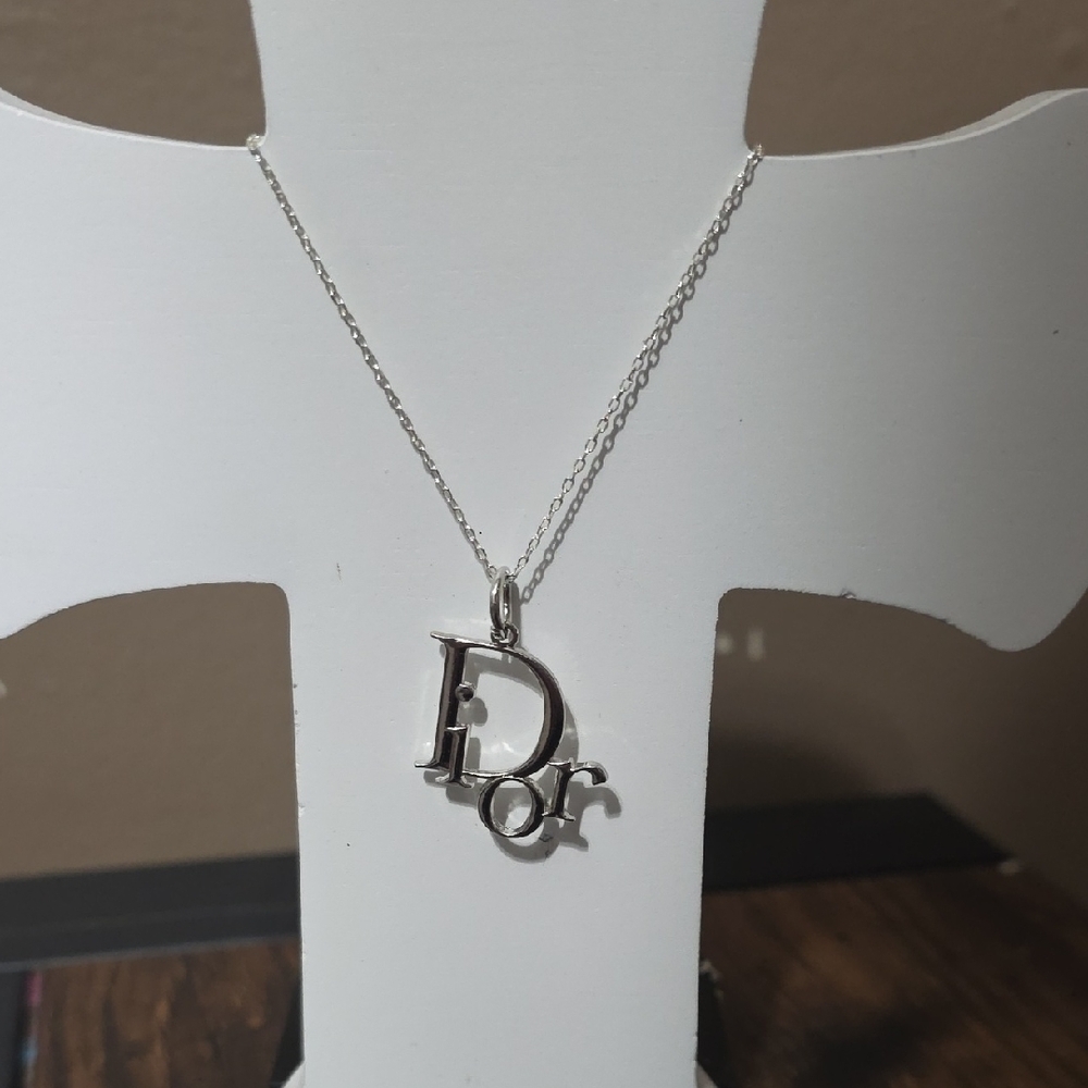 Dior Silver Logo Charm Necklace